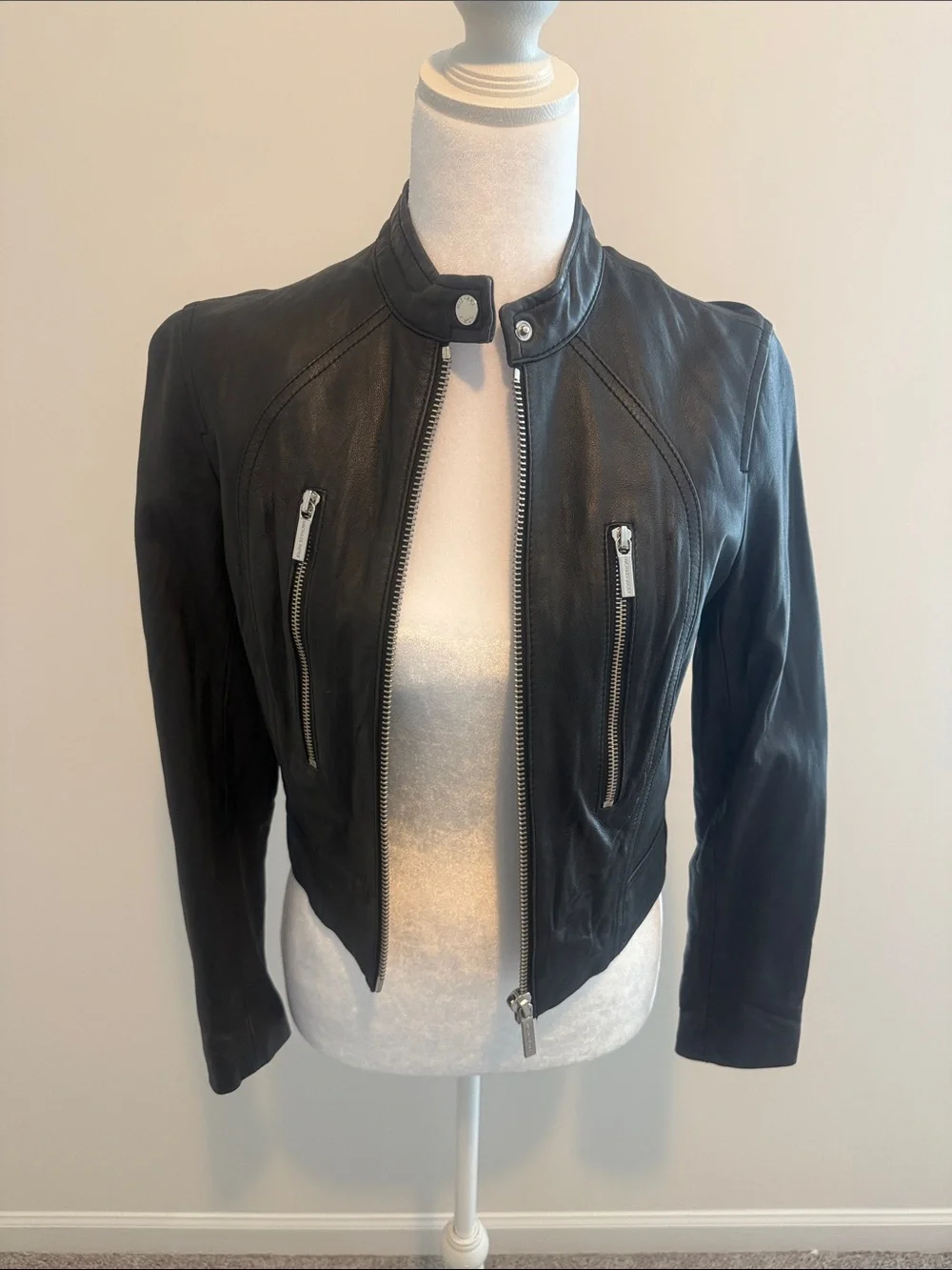 Michael Kors Black Cropped Leather Moto Jacket